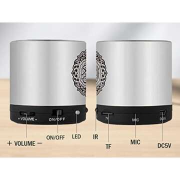 Hitopin Digital Quran Speaker FM Radio Silver Color with Remote Control Over 18Reciters and15 Translations Available Quality Qur'an Player Arabic English French, Urdu etc Mp3