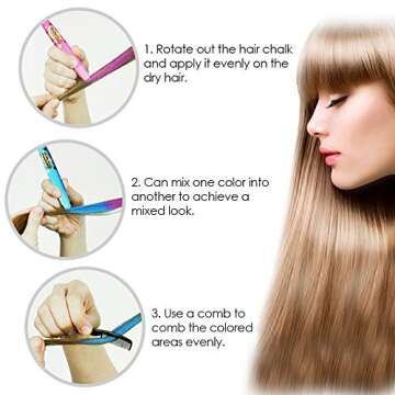 NANW 12 Color Temporary Hair Chalk, Hair Pens Crayon Salon Non-toxic Washable Hair Dye Safe Makeup kit for Cosplay Birthday New Year Christmas Gifts for Kids Girls Teen Adults