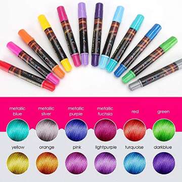 NANW 12 Color Temporary Hair Chalk, Hair Pens Crayon Salon Non-toxic Washable Hair Dye Safe Makeup kit for Cosplay Birthday New Year Christmas Gifts for Kids Girls Teen Adults