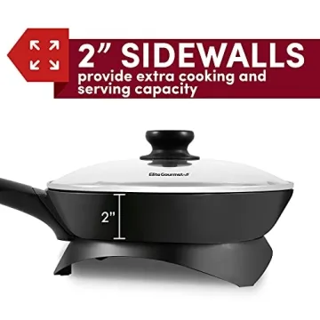 Elite Gourmet EG6207# Scratch Resistant 10.5-inch (2Qt) Fry Pan, Easy-Pour Spout Dishwasher Safe, Non-stick Electric Skillet with Vented Glass Lid, Adjustable Temperature, Black