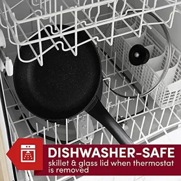 Elite Gourmet EG6207# Scratch Resistant 10.5-inch (2Qt) Fry Pan, Easy-Pour Spout Dishwasher Safe, Non-stick Electric Skillet with Vented Glass Lid, Adjustable Temperature, Black