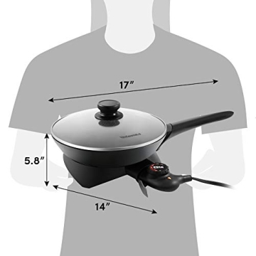 Elite Gourmet EG6207# Scratch Resistant 10.5-inch (2Qt) Fry Pan, Easy-Pour Spout Dishwasher Safe, Non-stick Electric Skillet with Vented Glass Lid, Adjustable Temperature, Black