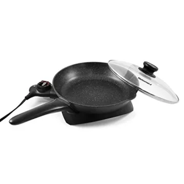 Elite Gourmet EG6207# Scratch Resistant 10.5-inch (2Qt) Fry Pan, Easy-Pour Spout Dishwasher Safe, Non-stick Electric Skillet with Vented Glass Lid, Adjustable Temperature, Black