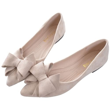 SAILING LU Women's Bow-Knot Ballet Flats Soft Suede Comfortable Slip-On Shoes