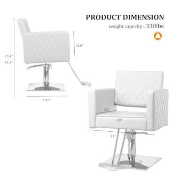 Salon Chair for Hair Stylist Wide Seat, Hydraulic Barber Chair with Aluminium Alloy Footrest, White Hair Salon Chair Styling Heavy Duty, Beauty Spa Cosmetology Shampoo Hairdressing Equipment