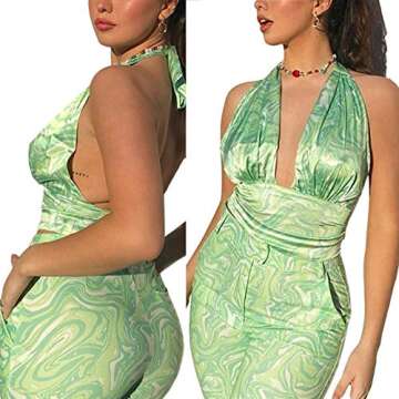 Stylish Y2K Deep V Neck Halter Crop Top for Trendsetters