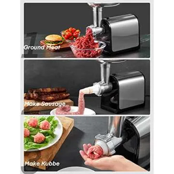 Electric Meat Grinder, 2600W Max Meat Grinders for Home Use, HOUSNAT 3 in 1 Heavy Duty Meat Mincer with 2 Blades and 3 Plates, Sausage Stuffer Tube & Kubbe Kit, Stainless Steel