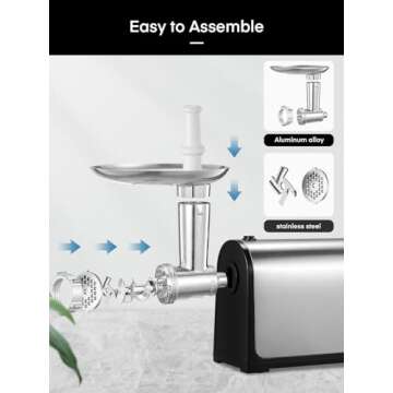 Electric Meat Grinder, 2600W Max Meat Grinders for Home Use, HOUSNAT 3 in 1 Heavy Duty Meat Mincer with 2 Blades and 3 Plates, Sausage Stuffer Tube & Kubbe Kit, Stainless Steel