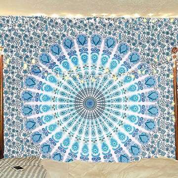 Bless International Handmade Indian hippie Bohemian Psychedelic Peacock Mandala Wall hanging College...