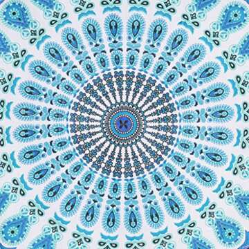 Bless International Handmade Indian hippie Bohemian Psychedelic Peacock Mandala Wall hanging College Dorm Beach Throws Table Cloth Bedding Tapestry (Peacock Sky Blue, Twin(54x72Inches)(140x185cms))