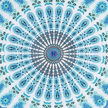 Bless International Handmade Indian hippie Bohemian Psychedelic Peacock Mandala Wall hanging College Dorm Beach Throws Table Cloth Bedding Tapestry (Peacock Sky Blue, Twin(54x72Inches)(140x185cms))