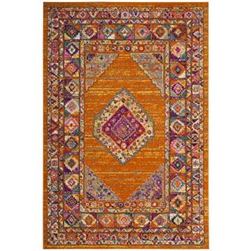 SAFAVIEH Madison Collection Accent Rug - 4' x 6', Orange & Fuchsia, Boho Chic Medallion Design, Non-...