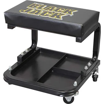 Torin TR6100W BlackJack Rolling Creeper Garage/Shop Seat: Padded Mechanic Stool with Tool Tray Storage, Black