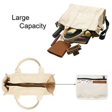 HEANTTV The Tote Bag for Women, Canvas Tote Bag Women's Tote Handbag with Zipper Travel Tote Bag with Strap Beige