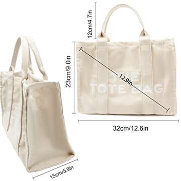 HEANTTV The Tote Bag for Women, Canvas Tote Bag Women's Tote Handbag with Zipper Travel Tote Bag with Strap Beige