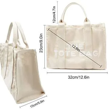HEANTTV The Tote Bag for Women, Canvas Tote Bag Women's Tote Handbag with Zipper Travel Tote Bag with Strap Beige