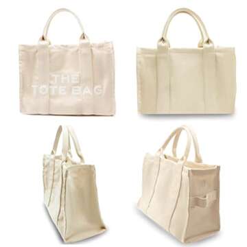 HEANTTV The Tote Bag for Women, Canvas Tote Bag Women's Tote Handbag with Zipper Travel Tote Bag with Strap Beige