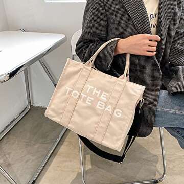 HEANTTV The Tote Bag for Women, Canvas Tote Bag Women's Tote Handbag with Zipper Travel Tote Bag with Strap Beige