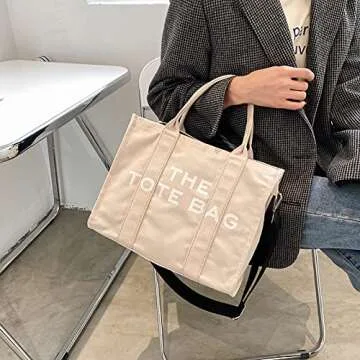 HEANTTV The Tote Bag for Women, Canvas Tote Bag Women's Tote Handbag with Zipper Travel Tote Bag with Strap Beige
