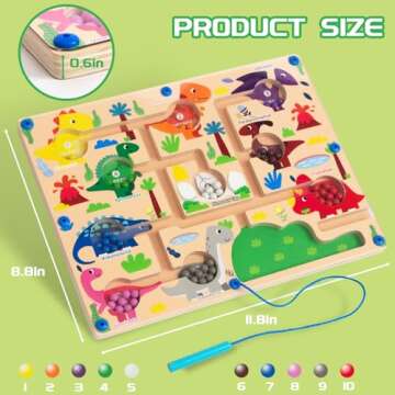 WOODENFUN Magnetic Color & Number Maze, Montessori Wooden Color Matching Learning Counting Puzzle Bo...