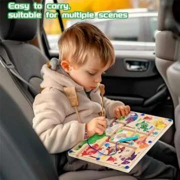 WOODENFUN Magnetic Color & Number Maze, Montessori Wooden Color Matching Learning Counting Puzzle Board, Toddler Fine Motor Skills Toys for Boys Girls 3 4 5 Years Old - Dinosaur