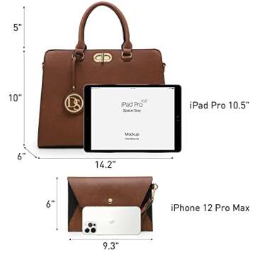 Dasein Women Vegan Leather Handbag Satchel Tote with Clutch