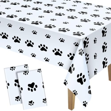 2 Pieces Puppy Paw Print Plastic Tablecloth Disposable Table Cover Puppy Themed Birthday Party Decor...
