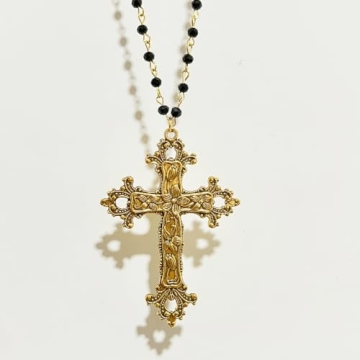 Gothic Punk Cross Necklace Pearl Rhinestone Jewelry