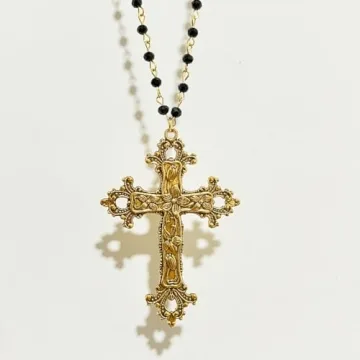 Gothic Punk Cross Necklace Pearl Rhinestone Jewelry