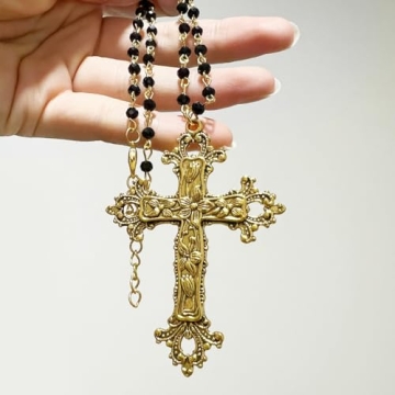 Gothic Punk Cross Necklace Pearl Rhinestone Jewelry