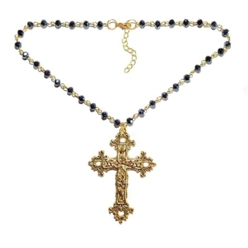 Gothic Punk Cross Necklace Pearl Rhinestone Jewelry