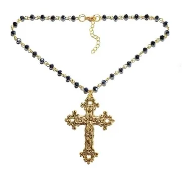 Gothic Punk Cross Necklace Pearl Rhinestone Jewelry