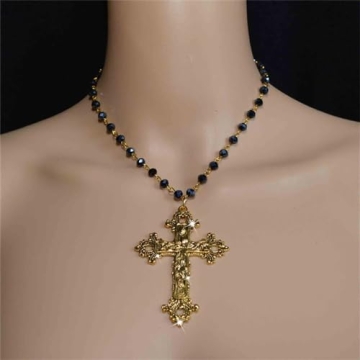 Gothic Punk Cross Necklace Pearl Rhinestone Jewelry