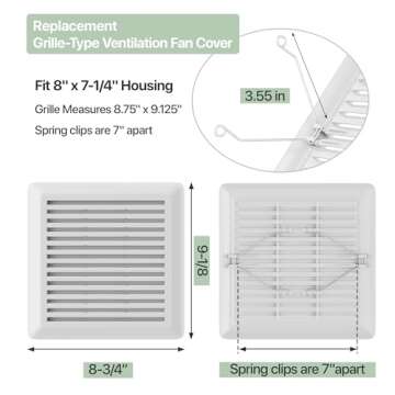 C350GN Bathroom Plastic Grille Cover with Springs for Broan-NuTone 695 and 696N Ventilation Fans, S9...