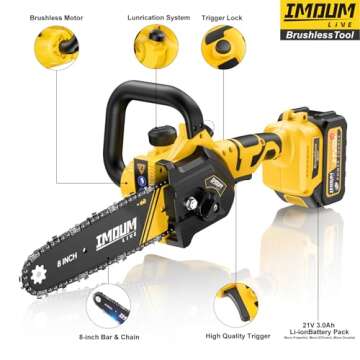 Mini Chainsaw 8 Inch with 2x21V 3.0Ah Battery, Electric Cordless Compact Battery Powered Brushless Chain saw, Powerful Protable Handheld with Auto Oiling, Easy to Use for Tree Triming,Wood Cutting