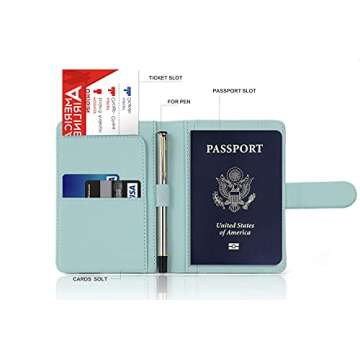 Melsbrinna Passport Holder Covers Case, Waterproof Rfid Blocking Travel Wallet Passport Holder with Pen Holder, Cute Passport Book for Women/Men (Aqua green)