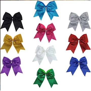 Glitter Cheer Bows - Cheerleading Softball Gifts for Girls and Women Team Bow with Ponytail Holder C...