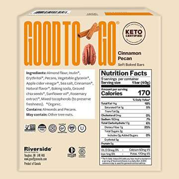 GOODTO GO Soft Baked Bars - Cinnamon Pecan, 9 Pack - Gluten Free, Keto Certified, Paleo Friendly, Low Carb Snacks