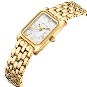 HOLSTOUR Watches for Women Vintage Bracelet White Roman Dial Rectangular Case Gold Watch Waterproof ...