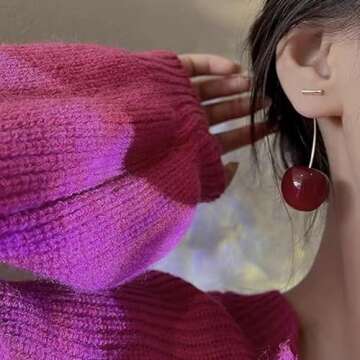 Cherry Dangle Earrings - Sweet Fruit Jewelry Gift for Women