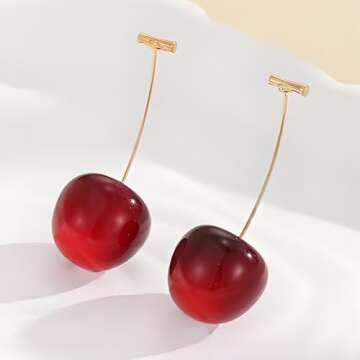 Cherry Dangle Earrings - Sweet Fruit Jewelry Gift for Women