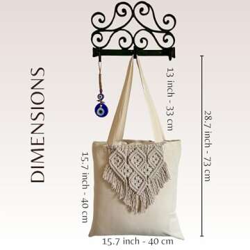 Women's Tote Bag, Handmade in Linen Fabric with a Beautiful Macrame Applique, Boho Shoulder Handbag ...