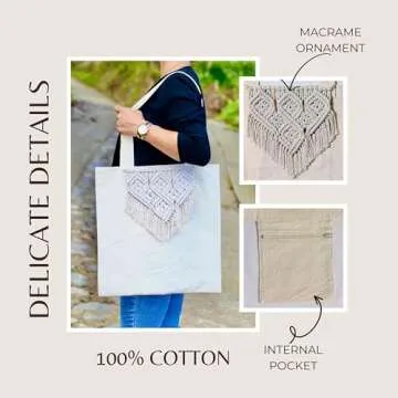 Handmade Linen Tote Bag with Unique Macrame Design