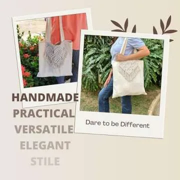 Handmade Linen Tote Bag with Unique Macrame Design
