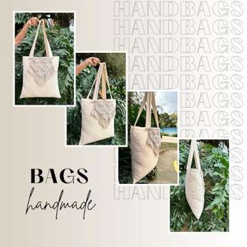 Women's Tote Bag, Handmade in Linen Fabric with a Beautiful Macrame Applique, Boho Shoulder Handbag for Shopping, Beach, and Travel - ATM