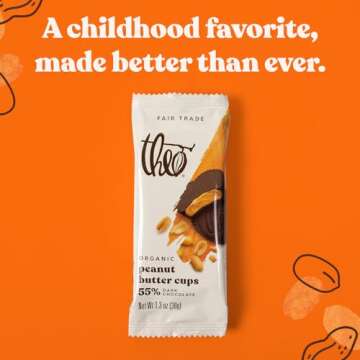 Theo Chocolate Organic Dark Chocolate Peanut Butter Cups,12 Pack