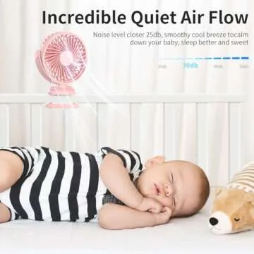 BDXXJ Portable Clip on Fan, 360° Rotate Battery Operated Stroller Fan, 3 Speed Quiet Mini Personal Desk Fan, USB Rechargeable Clooing Fan for Outdoor Camping Golf Cart Stroller Home Office Pink