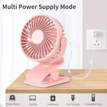 BDXXJ Portable Clip on Fan, 360° Rotate Battery Operated Stroller Fan, 3 Speed Quiet Mini Personal Desk Fan, USB Rechargeable Clooing Fan for Outdoor Camping Golf Cart Stroller Home Office Pink