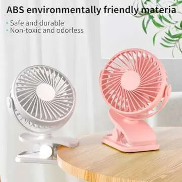 BDXXJ Portable Clip on Fan, 360° Rotate Battery Operated Stroller Fan, 3 Speed Quiet Mini Personal Desk Fan, USB Rechargeable Clooing Fan for Outdoor Camping Golf Cart Stroller Home Office Pink