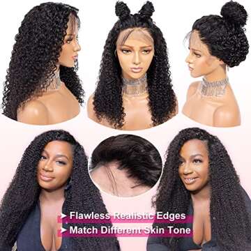 CYNOSURE 13x4 Lace Front Wigs Human Hair Pre Plucked 180% Density Brazilian Kinky Curly Frontal Wig ...